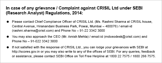In case of any grievance / Complaint against CRISIL Ltd under SEBI (Research Analyst) Regulations, 2014: